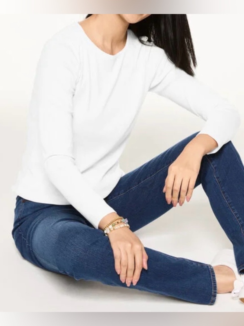 Talbots Classic Crewneck Long-Sleeve Top - White NWOT